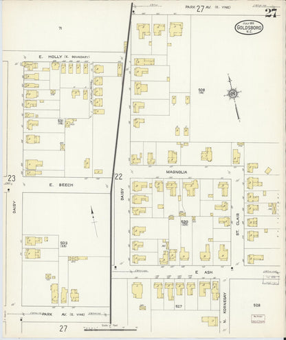 Sanborn Fire Insurance Map from Goldsboro, Wayne County, North Carolina (1913), Sheet #0027 - Complete Map Set gallery image, historic Sanborn map, vintage wall art, North Carolina North Carolina