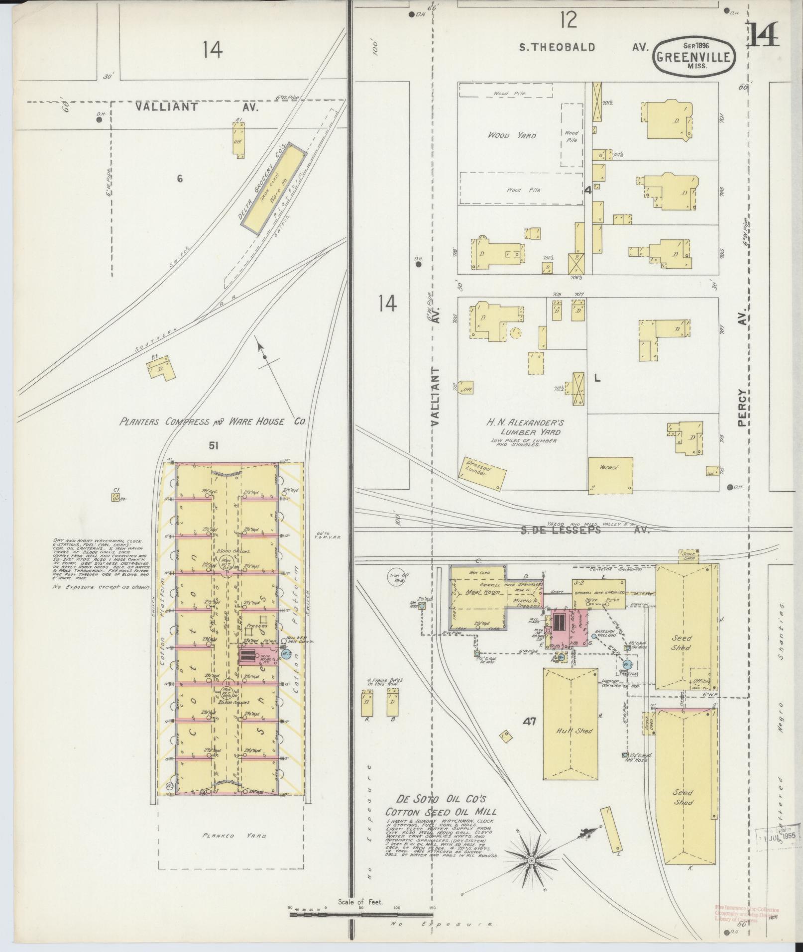 Sanborn Fire Insurance Map from Greenville, Washington County, Mississippi (1896), Sheet #0014 - Historic Sanborn Fire Insurance Map Print, vintage old map wall art, antique decor, genealogy gift, Mississippi Mississippi map