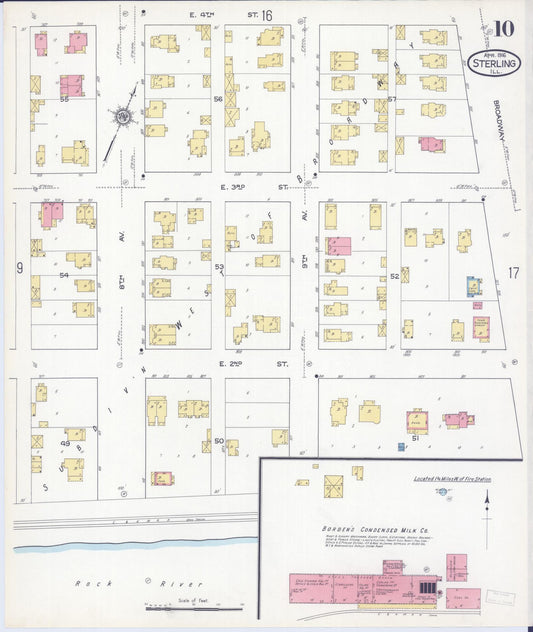 Sanborn Fire Insurance Map from Sterling, Whiteside County, Illinois (1916), Sheet #0010 - Historic Sanborn Fire Insurance Map Print, vintage old map wall art, antique decor, genealogy gift, Illinois Illinois map