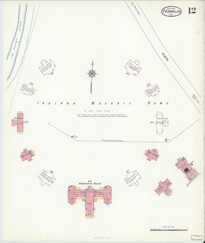 Sanborn Fire Insurance Map from Franklin, Johnson County, Indiana (1916), Sheet #0012 - Historic Sanborn Fire Insurance Map Print, vintage old map wall art, antique decor, genealogy gift, Indiana Indiana map