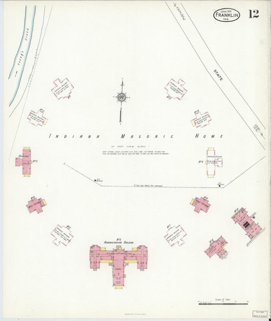 Sanborn Fire Insurance Map from Franklin, Johnson County, Indiana (1916), Sheet #0012 - Historic Sanborn Fire Insurance Map Print, vintage old map wall art, antique decor, genealogy gift, Indiana Indiana map