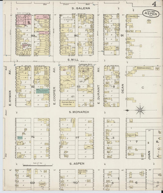 Sanborn Fire Insurance Map from Aspen, Pitkin County, Colorado (1886), Sheet #0004 - Historic Sanborn Fire Insurance Map Print, vintage old map wall art, antique decor, genealogy gift, Colorado Colorado map