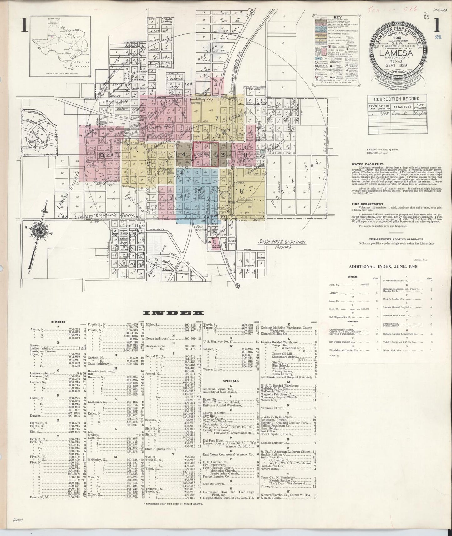 Sanborn Fire Insurance Map from Lamesa, Dawson County, Texas (1948), Sheet #0001 - Complete Map Set gallery image, historic Sanborn map, vintage wall art, Texas Texas