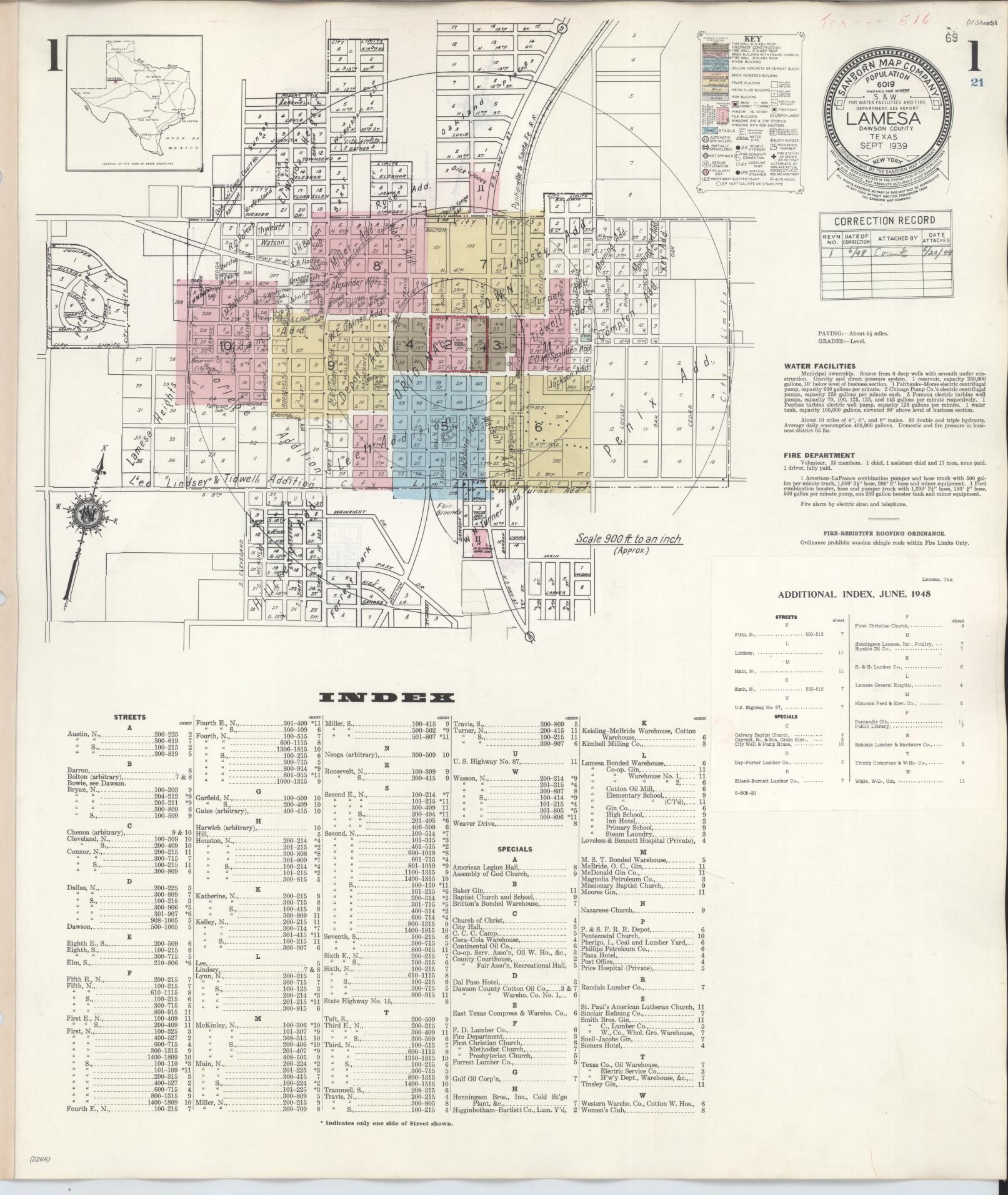 Sanborn Fire Insurance Map from Lamesa, Dawson County, Texas (1948), Sheet #0001 - Complete Map Set gallery image, historic Sanborn map, vintage wall art, Texas Texas