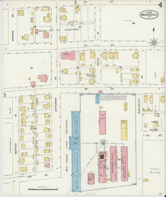Sanborn Fire Insurance Map from Moundsville, Marshall County, West Virginia (1898), Sheet #0004 - Historic Sanborn Fire Insurance Map Print, vintage old map wall art, antique decor, genealogy gift, West Virginia West Virginia map