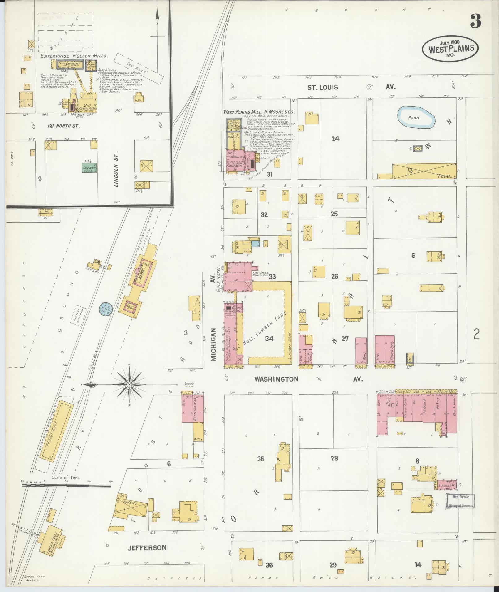 Sanborn Fire Insurance Map from West Plains, Howell County, Missouri (1900), Sheet #0003 - Historic Sanborn Fire Insurance Map Print, vintage old map wall art, antique decor, genealogy gift, Missouri Missouri map