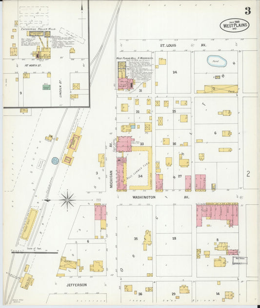 Sanborn Fire Insurance Map from West Plains, Howell County, Missouri (1900), Sheet #0003 - Historic Sanborn Fire Insurance Map Print, vintage old map wall art, antique decor, genealogy gift, Missouri Missouri map