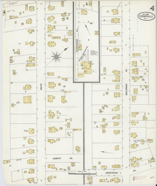 Sanborn Fire Insurance Map from Cedarville, Cumberland County, New Jersey (1905), Sheet #0004 - Historic Sanborn Fire Insurance Map Print, vintage old map wall art, antique decor, genealogy gift, New Jersey New Jersey map