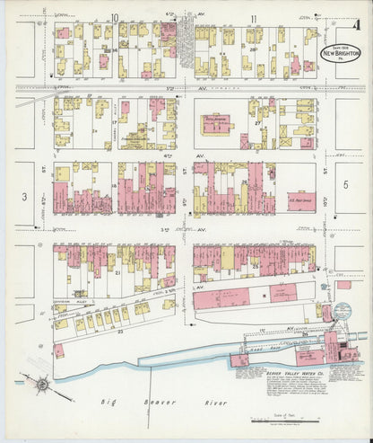Sanborn Fire Insurance Map from New Brighton, Beaver County, Pennsylvania (1918), Sheet #0004 - Historic Sanborn Fire Insurance Map Print, vintage old map wall art, antique decor, genealogy gift, Pennsylvania Pennsylvania map