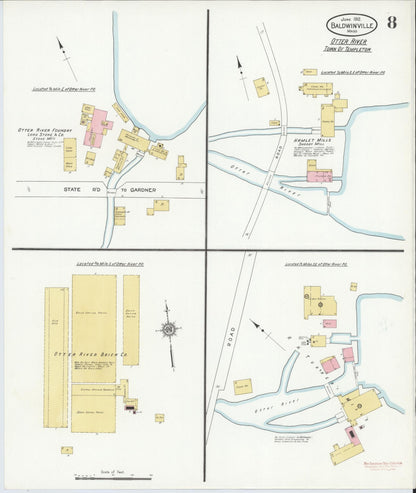 Sanborn Fire Insurance Map from Baldwinville, Worcester County, Massachusetts (1912), Sheet #0008 - Historic Sanborn Fire Insurance Map Print, vintage old map wall art, antique decor, genealogy gift, Massachusetts Massachusetts map
