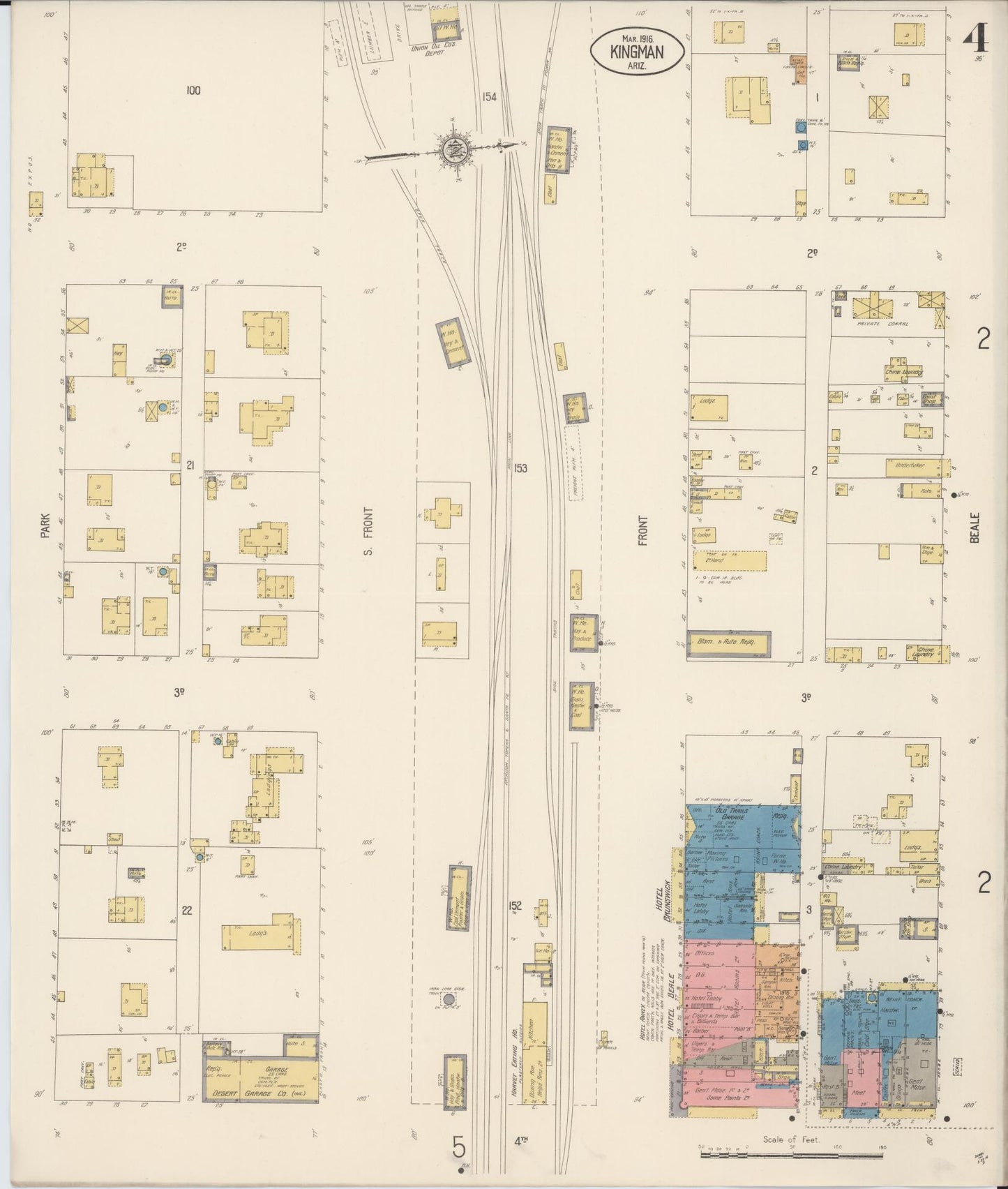 Sanborn Fire Insurance Map from Kingman, Mohave County, Arizona (1916), Sheet #0004 - Historic Sanborn Fire Insurance Map Print, vintage old map wall art, antique decor, genealogy gift, Arizona Arizona map