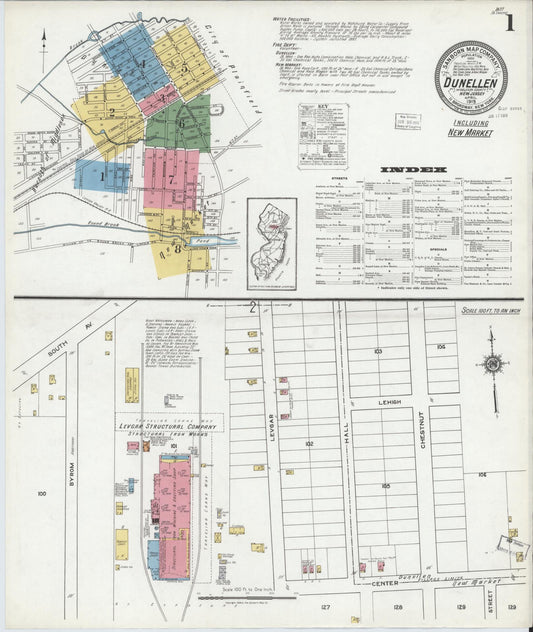 Sanborn Fire Insurance Map from Dunellen, Middlesex County, New Jersey (1919), Sheet #0001 - Historic Sanborn Fire Insurance Map Print, vintage old map wall art, antique decor, genealogy gift, New Jersey New Jersey map