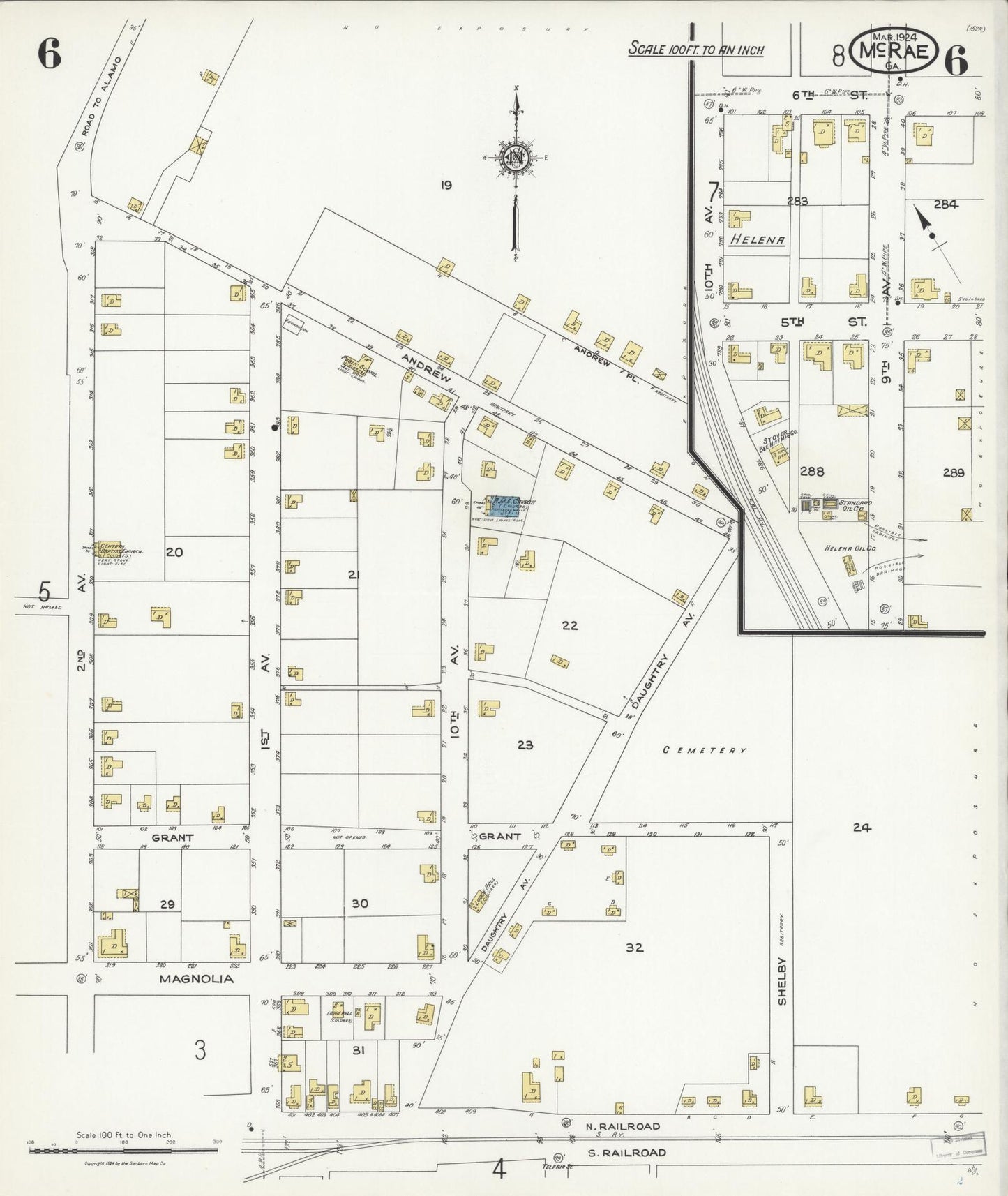 Sanborn Fire Insurance Map from Mcrae, Telfair County, Georgia (1924), Sheet #0006 - Historic Sanborn Fire Insurance Map Print, vintage old map wall art, antique decor, genealogy gift, Georgia Georgia map