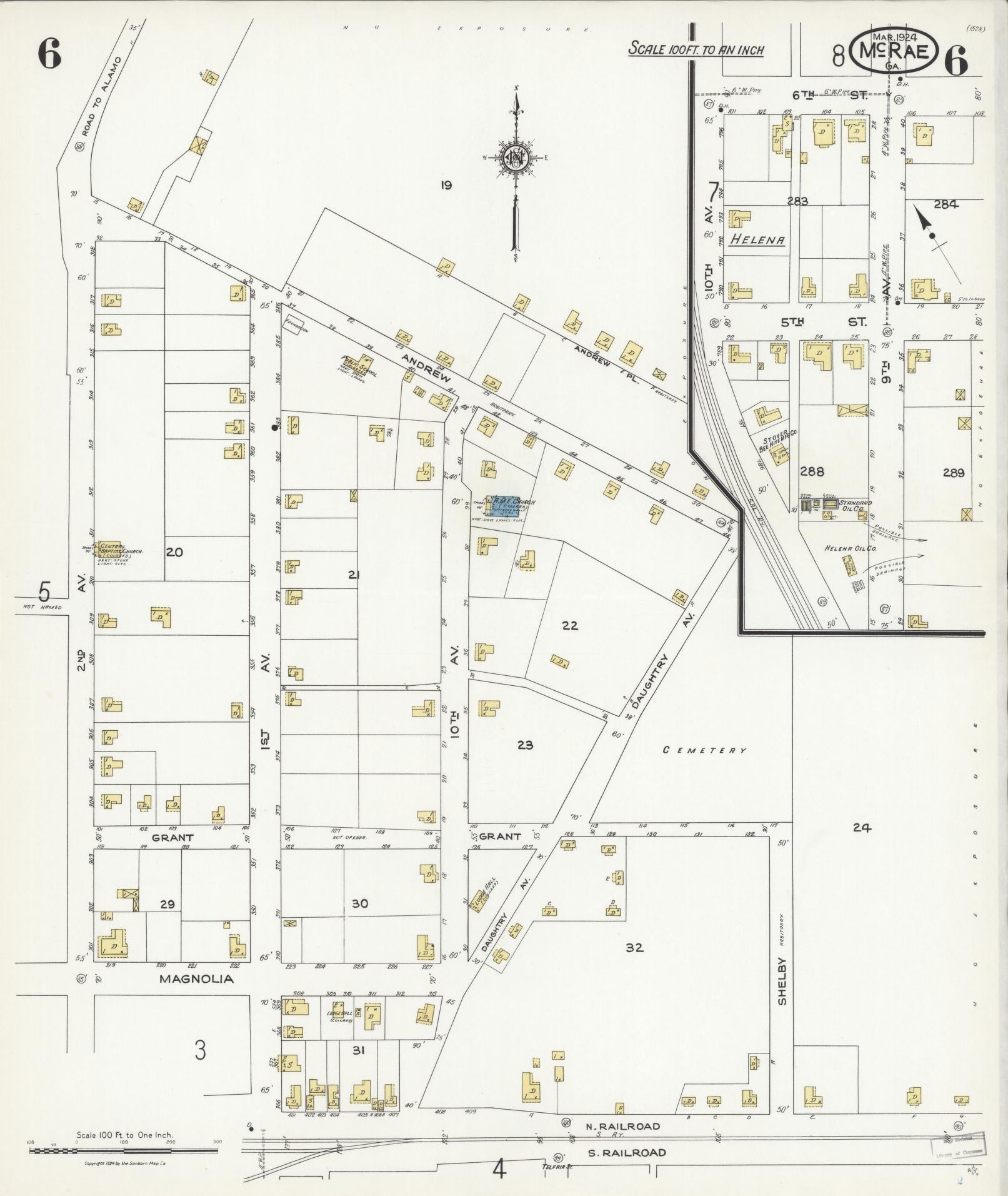 Sanborn Fire Insurance Map from Mcrae, Telfair County, Georgia (1924), Sheet #0006 - Historic Sanborn Fire Insurance Map Print, vintage old map wall art, antique decor, genealogy gift, Georgia Georgia map