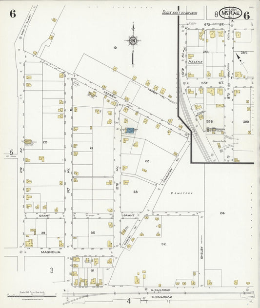 Sanborn Fire Insurance Map from Mcrae, Telfair County, Georgia (1924), Sheet #0006 - Historic Sanborn Fire Insurance Map Print, vintage old map wall art, antique decor, genealogy gift, Georgia Georgia map