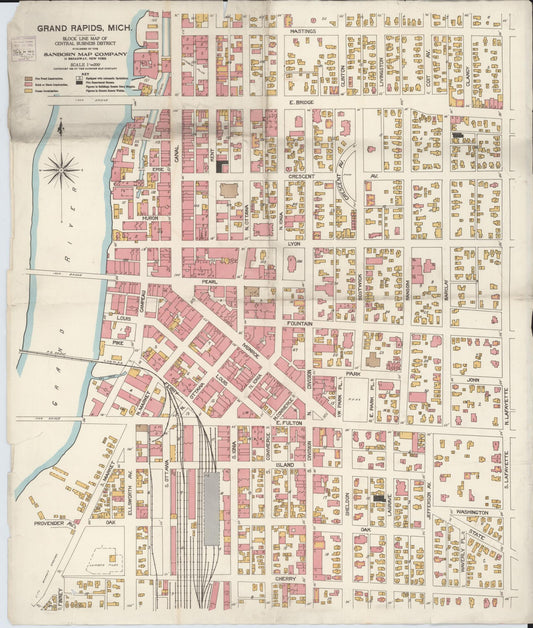 Sanborn Fire Insurance Map from Grand Rapids, Kent County, Michigan (1906), Sheet #0001 - Historic Sanborn Fire Insurance Map Print, vintage old map wall art, antique decor, genealogy gift, Michigan Michigan map