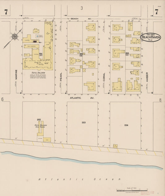 Sanborn Fire Insurance Map from Beach Haven, Ocean County, New Jersey (1922), Sheet #0007 - Historic Sanborn Fire Insurance Map Print, vintage old map wall art, antique decor, genealogy gift, New Jersey New Jersey map