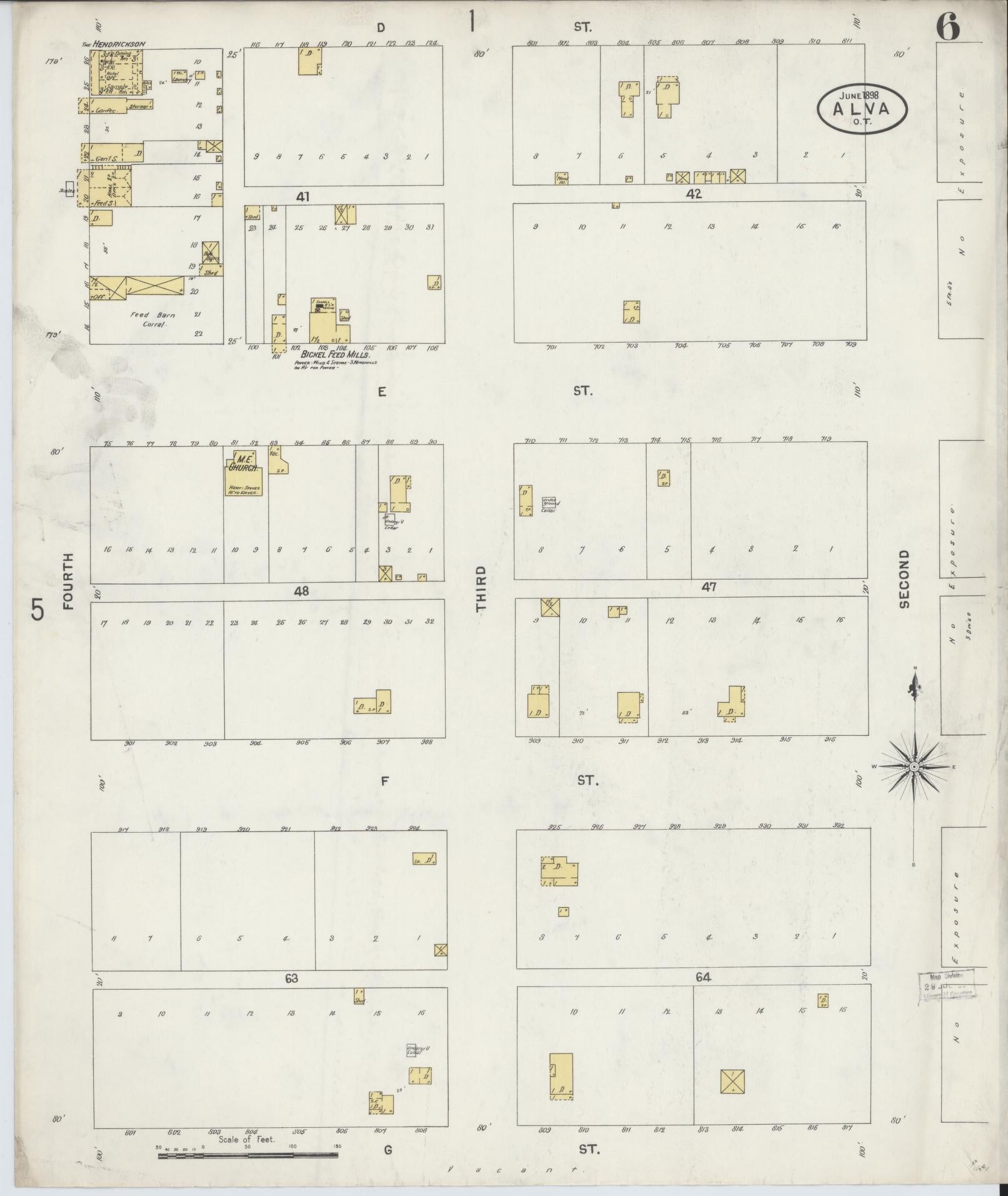 Sanborn Fire Insurance Map from Alva, Woods County, Oklahoma (1898), Sheet #0006 - Historic Sanborn Fire Insurance Map Print, vintage old map wall art, antique decor, genealogy gift, Oklahoma Oklahoma map