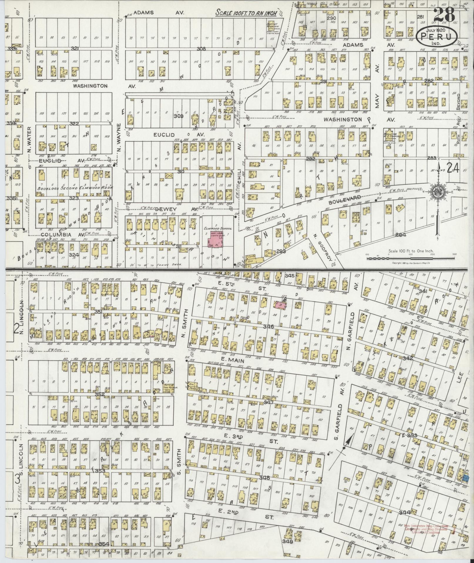 Sanborn Fire Insurance Map from Peru, Miami County, Indiana (1920), Sheet #0028 - Historic Sanborn Fire Insurance Map Print, vintage old map wall art, antique decor, genealogy gift, Indiana Indiana map