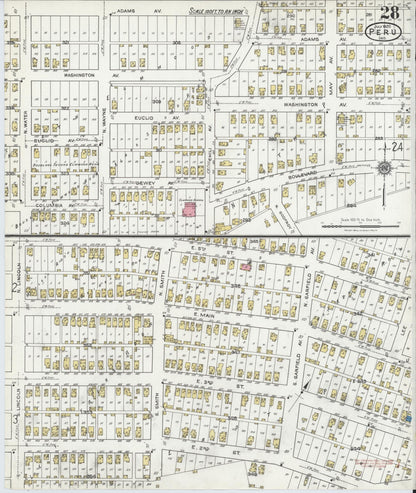 Sanborn Fire Insurance Map from Peru, Miami County, Indiana (1920), Sheet #0028 - Historic Sanborn Fire Insurance Map Print, vintage old map wall art, antique decor, genealogy gift, Indiana Indiana map