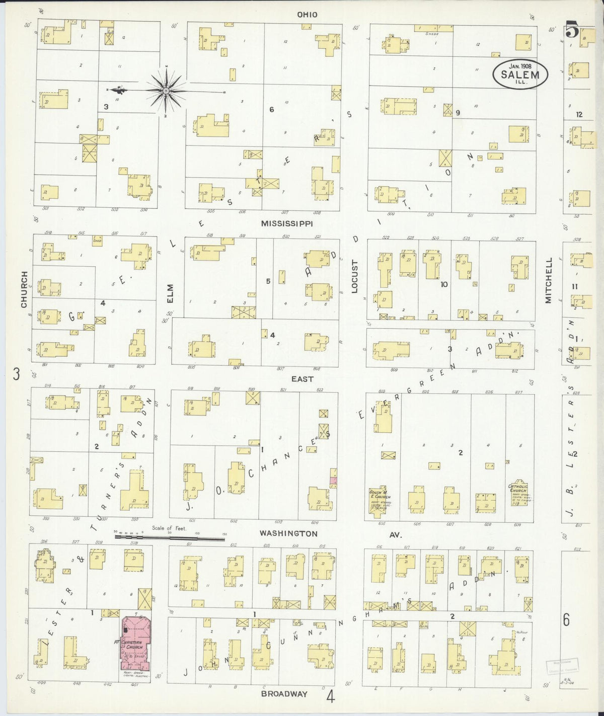 Sanborn Fire Insurance Map from Salem, Marion County, Illinois (1908), Sheet #0005 - Complete Map Set gallery image, historic Sanborn map, vintage wall art, Illinois Illinois