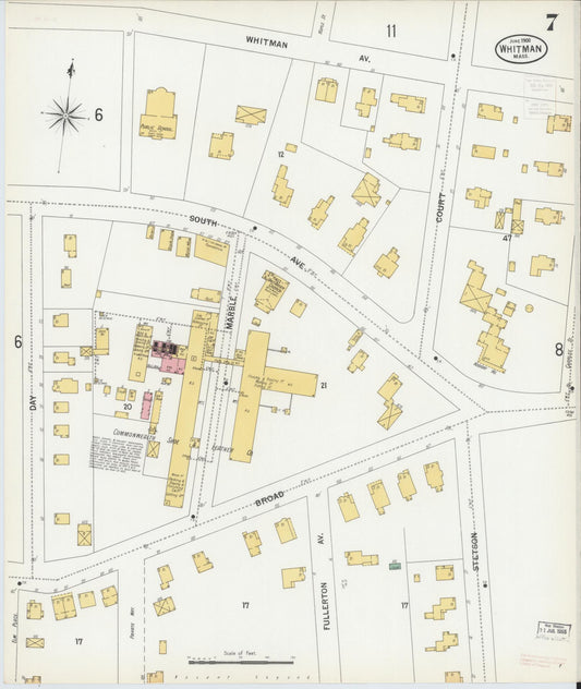 Sanborn Fire Insurance Map from Whitman, Plymouth County, Massachusetts (1900), Sheet #0007 - Historic Sanborn Fire Insurance Map Print, vintage old map wall art, antique decor, genealogy gift, Massachusetts Massachusetts map