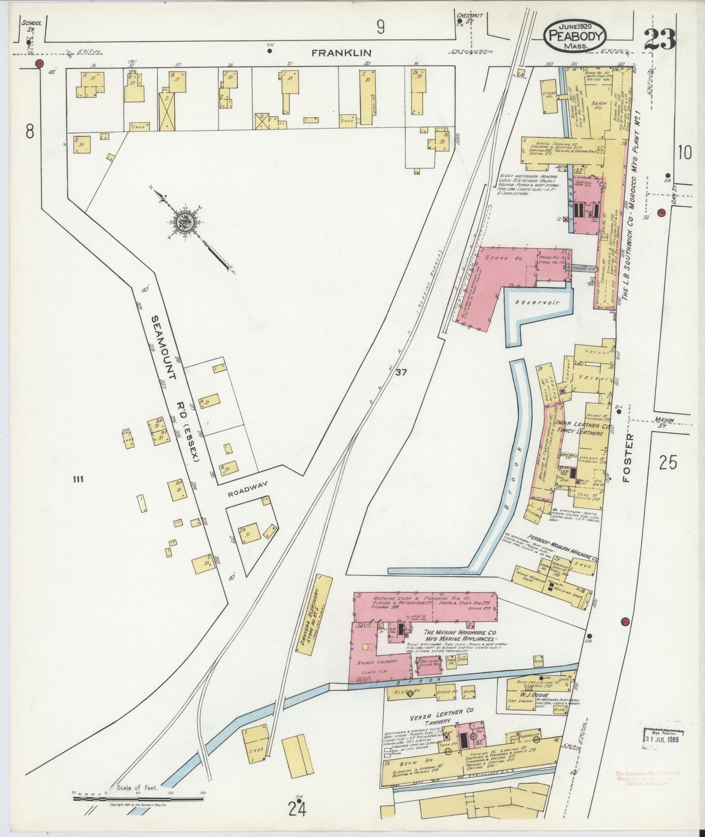 Sanborn Fire Insurance Map from Peabody, Essex County, Massachusetts (1920), Sheet #0023 - Complete Map Set gallery image, historic Sanborn map, vintage wall art, Massachusetts Massachusetts