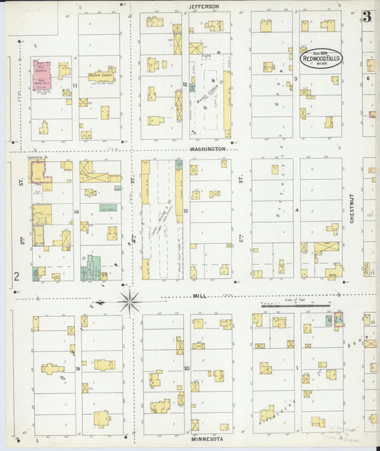 Sanborn Fire Insurance Map from Redwood Falls, Redwood County, Minnesota (1899), Sheet #0003 - Historic Sanborn Fire Insurance Map Print, vintage old map wall art, antique decor, genealogy gift, Minnesota Minnesota map