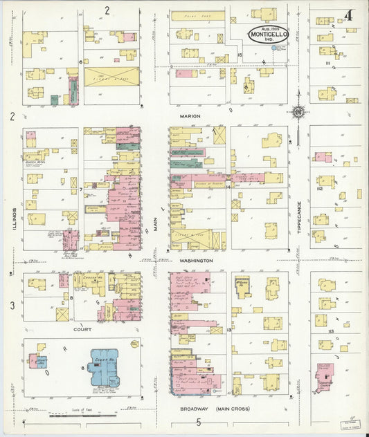Sanborn Fire Insurance Map from Monticello, White County, Indiana (1909), Sheet #0004 - Historic Sanborn Fire Insurance Map Print, vintage old map wall art, antique decor, genealogy gift, Indiana Indiana map
