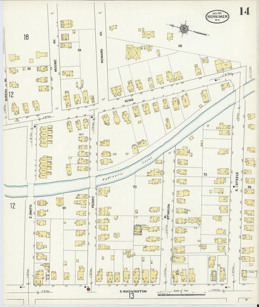 Sanborn Fire Insurance Map from Herkimer, Herkimer County, New York (1911), Sheet #0014 - Historic Sanborn Fire Insurance Map Print, vintage old map wall art, antique decor, genealogy gift, New York New York map