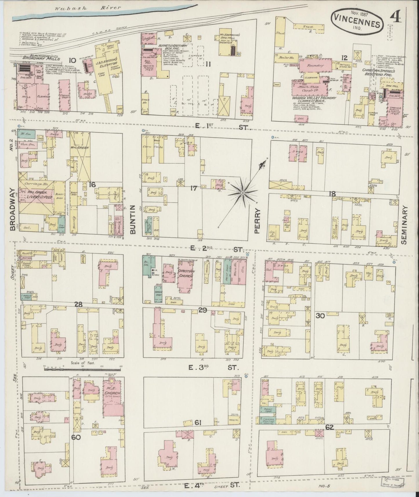 Sanborn Fire Insurance Map from Vincennes, Knox County, Indiana (1887), Sheet #0004 - Complete Map Set gallery image, historic Sanborn map, vintage wall art, Indiana Indiana