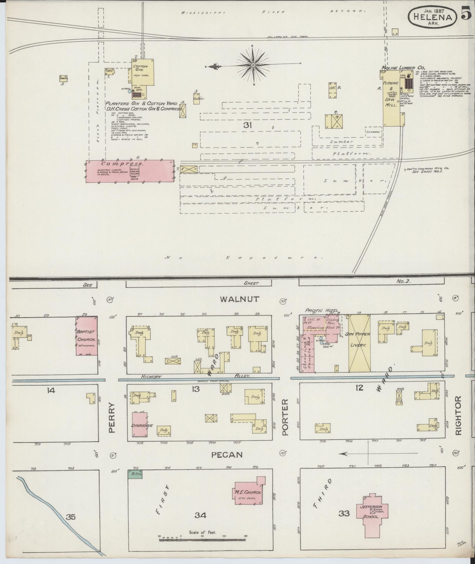 Sanborn Fire Insurance Map from Helena, Phillips County, Arkansas (1887), Sheet #0005 - Complete Map Set gallery image, historic Sanborn map, vintage wall art, Arkansas Arkansas