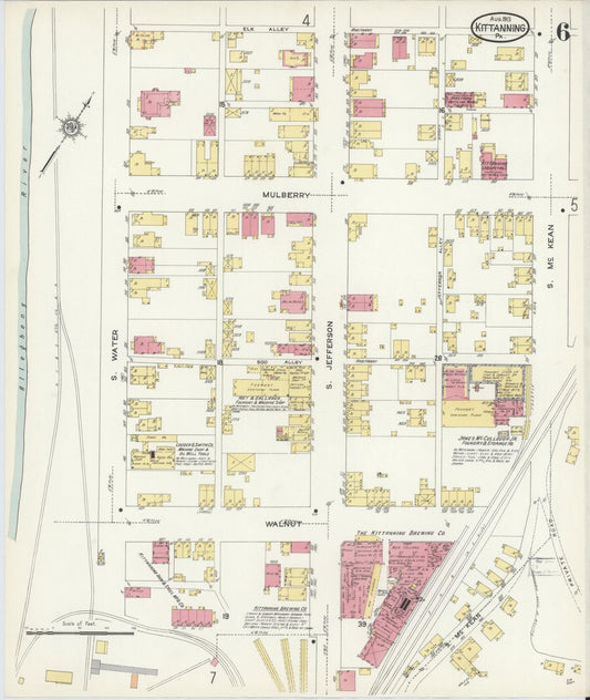 Sanborn Fire Insurance Map from Kittanning, Armstrong County, Pennsylvania (1913), Sheet #0006 - Historic Sanborn Fire Insurance Map Print, vintage old map wall art, antique decor, genealogy gift, Pennsylvania Pennsylvania map