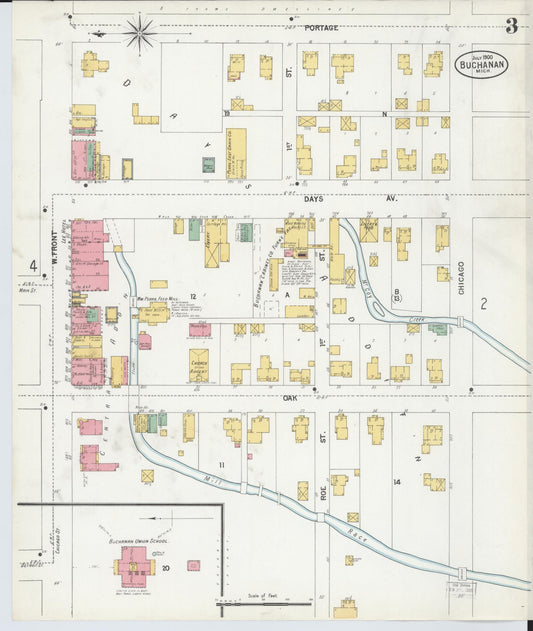 Sanborn Fire Insurance Map from Buchanan, Berrien County, Michigan (1900), Sheet #0003 - Historic Sanborn Fire Insurance Map Print, vintage old map wall art, antique decor, genealogy gift, Michigan Michigan map