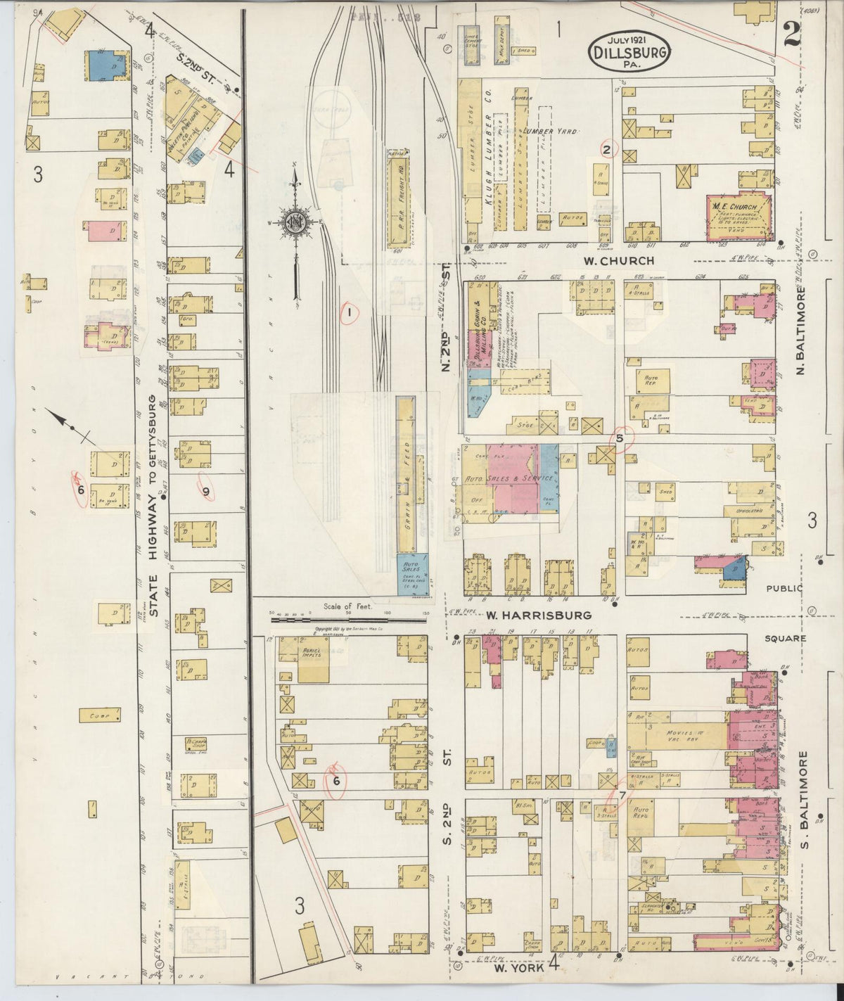 Sanborn Fire Insurance Map from Dillsburg, York County, Pennsylvania (1934), Sheet #0002 - Complete Map Set gallery image, historic Sanborn map, vintage wall art, Pennsylvania Pennsylvania