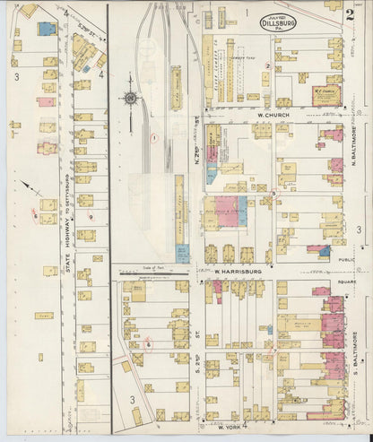 Sanborn Fire Insurance Map from Dillsburg, York County, Pennsylvania (1934), Sheet #0002 - Complete Map Set gallery image, historic Sanborn map, vintage wall art, Pennsylvania Pennsylvania