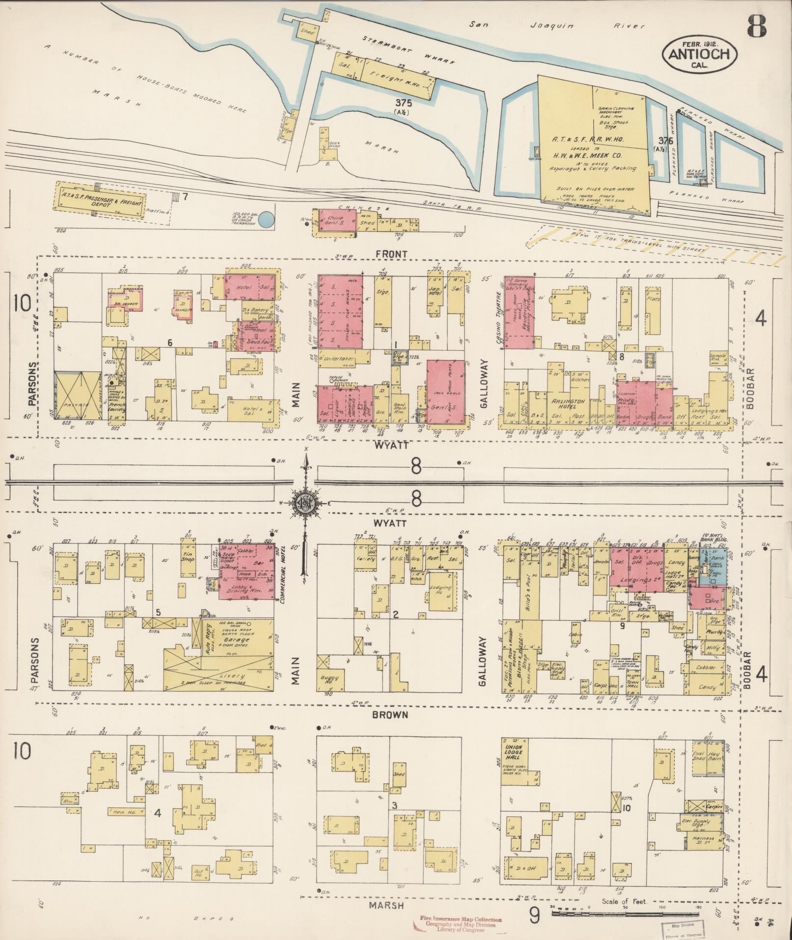Sanborn Fire Insurance Map from Antioch, Contra Costa County, California (1912), Sheet #0008 - Historic Sanborn Fire Insurance Map Print, vintage old map wall art, antique decor, genealogy gift, California California map