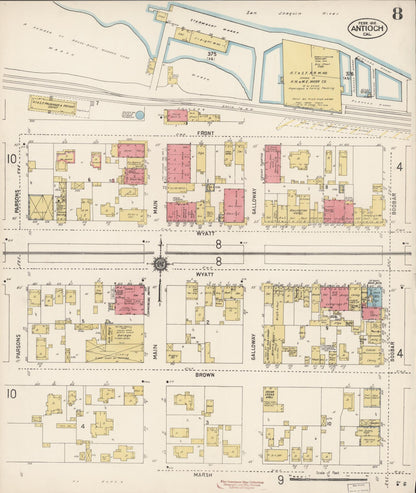 Sanborn Fire Insurance Map from Antioch, Contra Costa County, California (1912), Sheet #0008 - Historic Sanborn Fire Insurance Map Print, vintage old map wall art, antique decor, genealogy gift, California California map