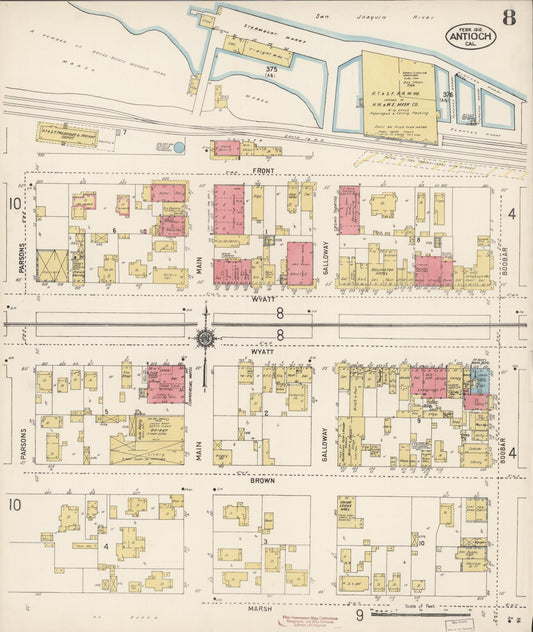 Sanborn Fire Insurance Map from Antioch, Contra Costa County, California (1912), Sheet #0008 - Historic Sanborn Fire Insurance Map Print, vintage old map wall art, antique decor, genealogy gift, California California map