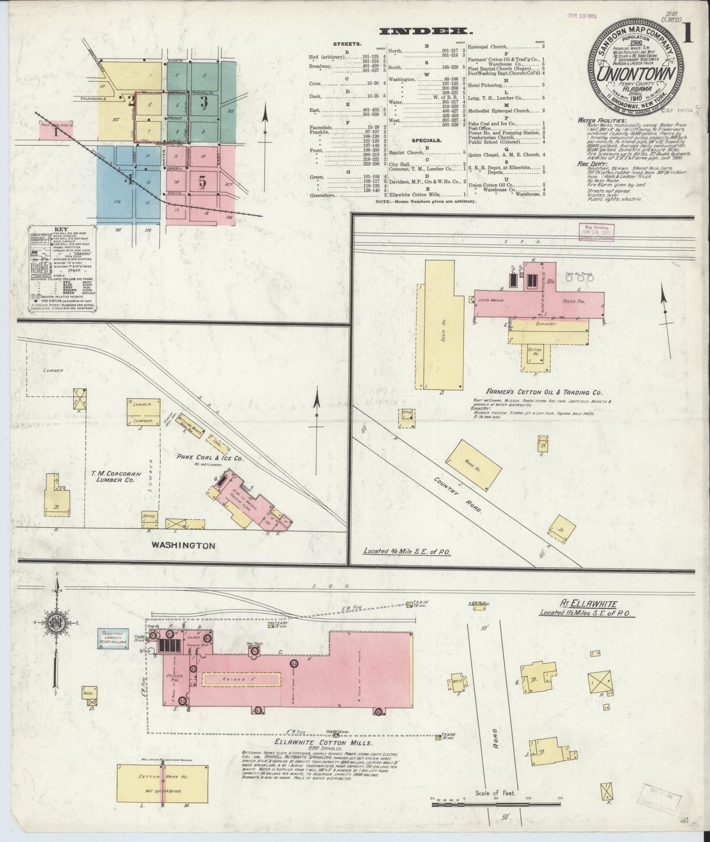 Sanborn Fire Insurance Map from Uniontown, Perry County, Alabama (1910), Sheet #0001 - Complete Map Set gallery image, historic Sanborn map, vintage wall art, Alabama Alabama
