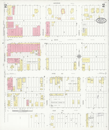 Sanborn Fire Insurance Map from Maud, Pottawatomie County, Oklahoma (1928), Sheet #0002 - Complete Map Set gallery image, historic Sanborn map, vintage wall art, Oklahoma Oklahoma
