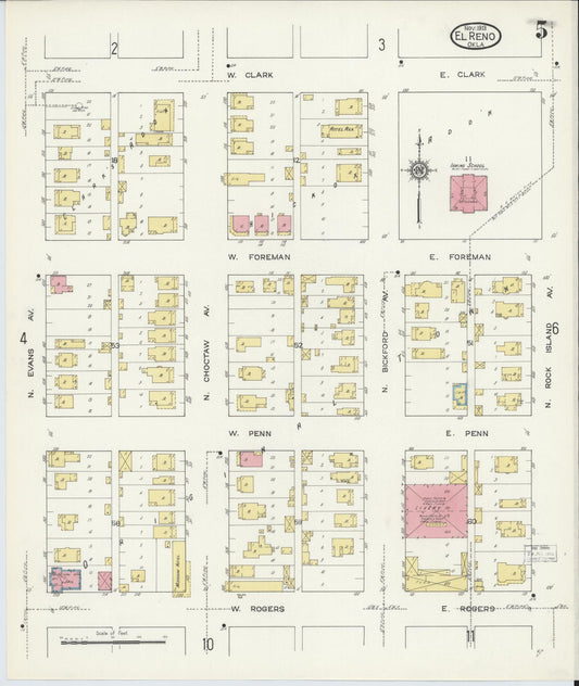 Sanborn Fire Insurance Map from El Reno, Canadian County, Oklahoma (1913), Sheet #0005 - Historic Sanborn Fire Insurance Map Print, vintage old map wall art, antique decor, genealogy gift, Oklahoma Oklahoma map