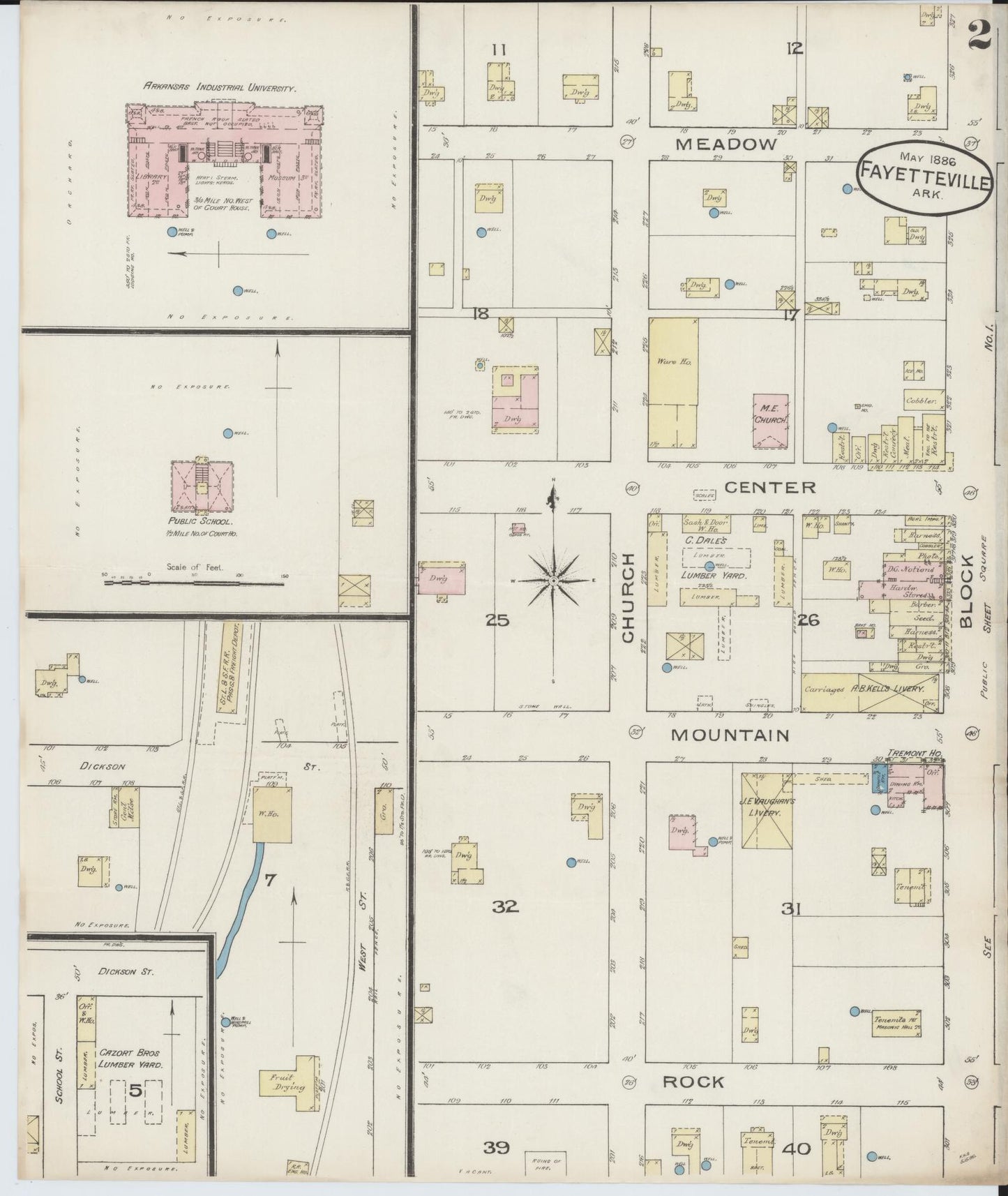 Sanborn Fire Insurance Map from Fayetteville, Washington County, Arkansas (1886), Sheet #0002 - Complete Map Set gallery image, historic Sanborn map, vintage wall art, Arkansas Arkansas