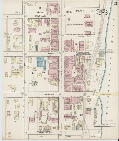 Sanborn Fire Insurance Map from Towanda, Bradford County, Pennsylvania (1885), Sheet #0003 - Complete Map Set gallery image, historic Sanborn map, vintage wall art, Pennsylvania Pennsylvania