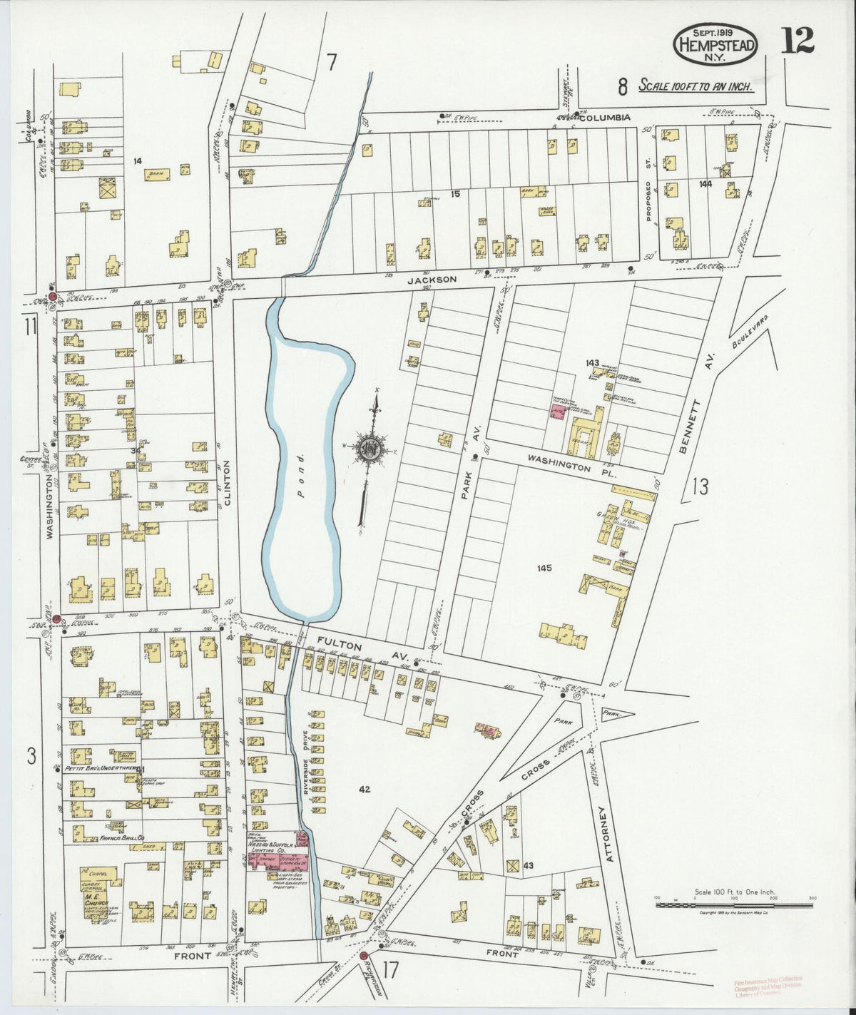 Sanborn Fire Insurance Map from Hempstead, Nassau County, New York (1919), Sheet #0012 - Complete Map Set gallery image, historic Sanborn map, vintage wall art, New York New York