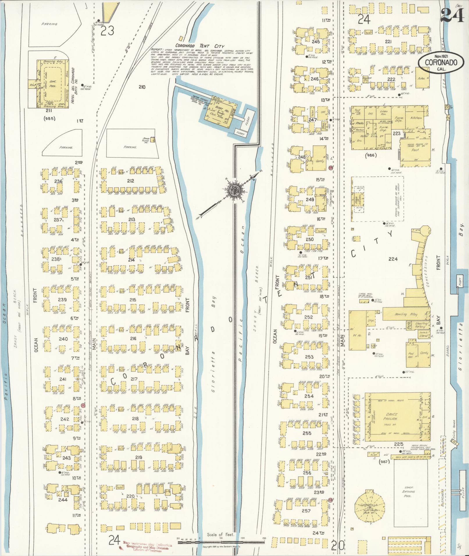 Sanborn Fire Insurance Map from Coronado, San Diego County, California (1921), Sheet #0024 - Complete Map Set gallery image, historic Sanborn map, vintage wall art, California California