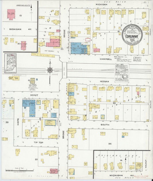 Sanborn Fire Insurance Map from Corunna, De Kalb County, Indiana (1917), Sheet #0001 - Historic Sanborn Fire Insurance Map Print, vintage old map wall art, antique decor, genealogy gift, Indiana Indiana map