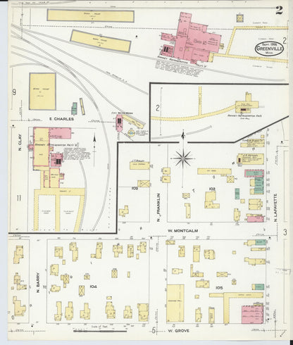 Sanborn Fire Insurance Map from Greenville, Montcalm County, Michigan (1908), Sheet #0002 - Complete Map Set gallery image, historic Sanborn map, vintage wall art, Michigan Michigan