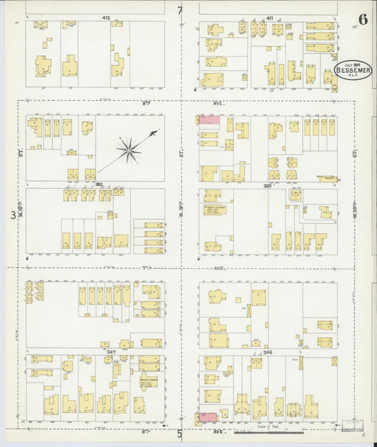 Sanborn Fire Insurance Map from Bessemer, Jefferson County, Alabama (1904), Sheet #0006 - Historic Sanborn Fire Insurance Map Print, vintage old map wall art, antique decor, genealogy gift, Alabama Alabama map