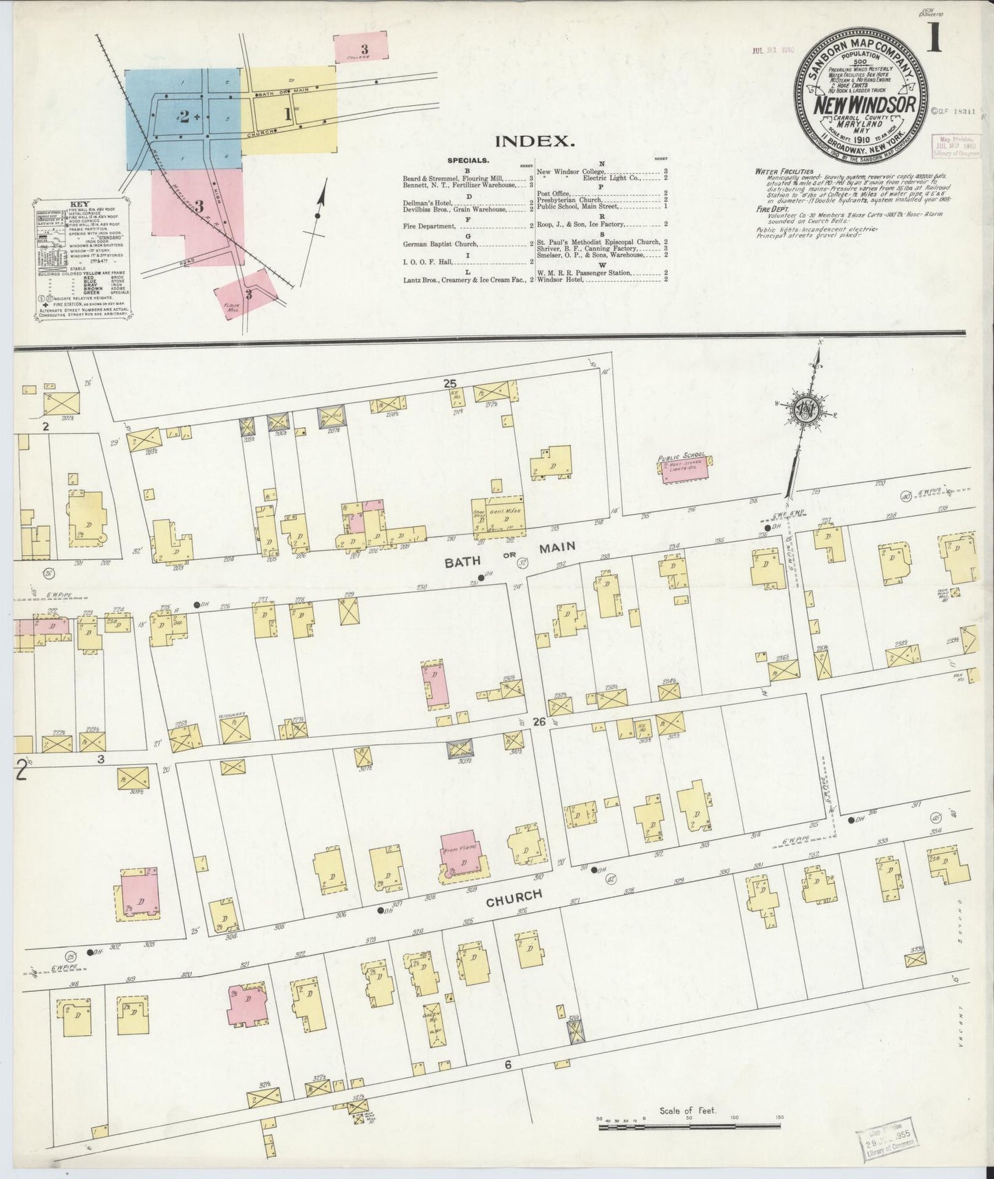 Sanborn Fire Insurance Map from New Windsor, Carroll County, Maryland (1910), Sheet #0001 - Historic Sanborn Fire Insurance Map Print, vintage old map wall art, antique decor, genealogy gift, Maryland Maryland map